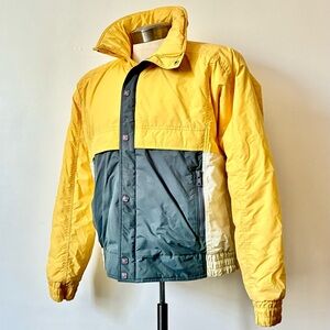 Vintage White Stag Yellow Gray 90s Color Block Ski Jacket Zip Pockets Size L